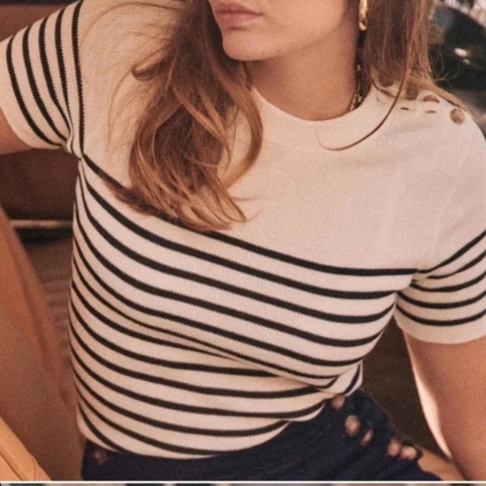Sézane Mona Jumper Striped Short Sleeve Knit Size S